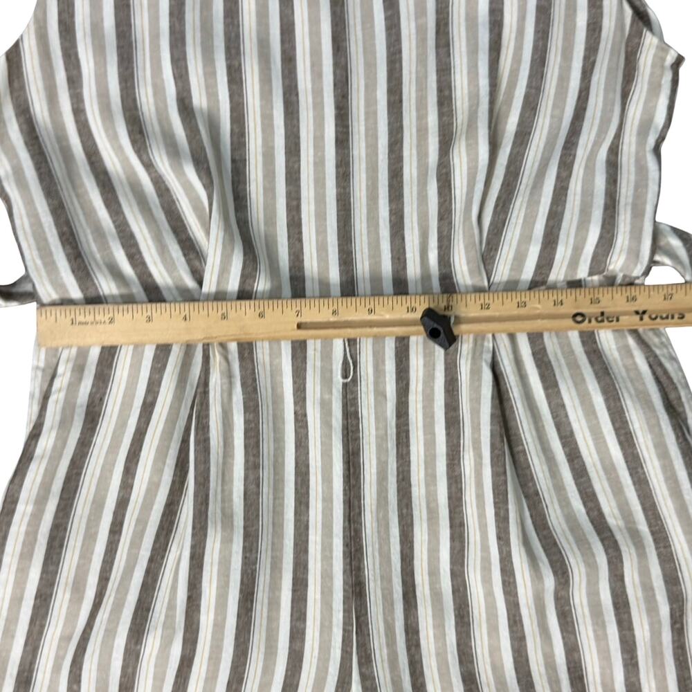 Calvin Klein White Beige Mock Neck Pinstripe Linen Blend Cropped Jumpsuit sz 12 - Picture 7 of 16